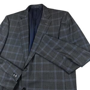 Ermenegildo Zegna Mens Wool Sport Coat Blazer Blue Grey Plaid Italy 48L Read